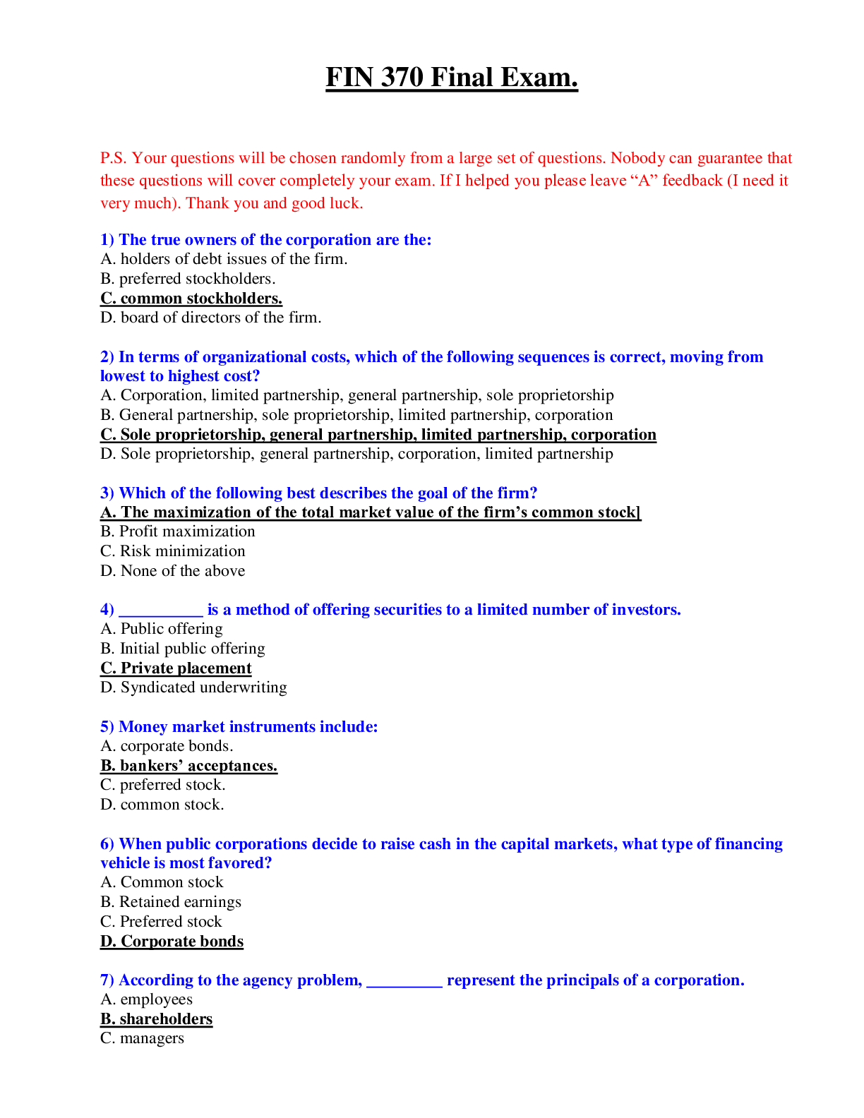 Preview image of FIN 370 Final Exam. document
